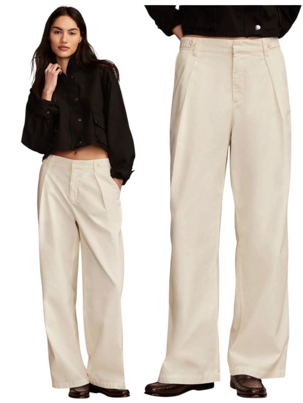 Lucky Brand Cream Wide-Leg Pleated Trousers NWT Sz 12